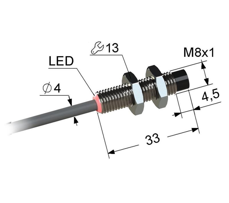 Выключатель бесконтактный PS2-08M33-3N11-K100 (кабель 10м) МЕГА-К A8010-02834621