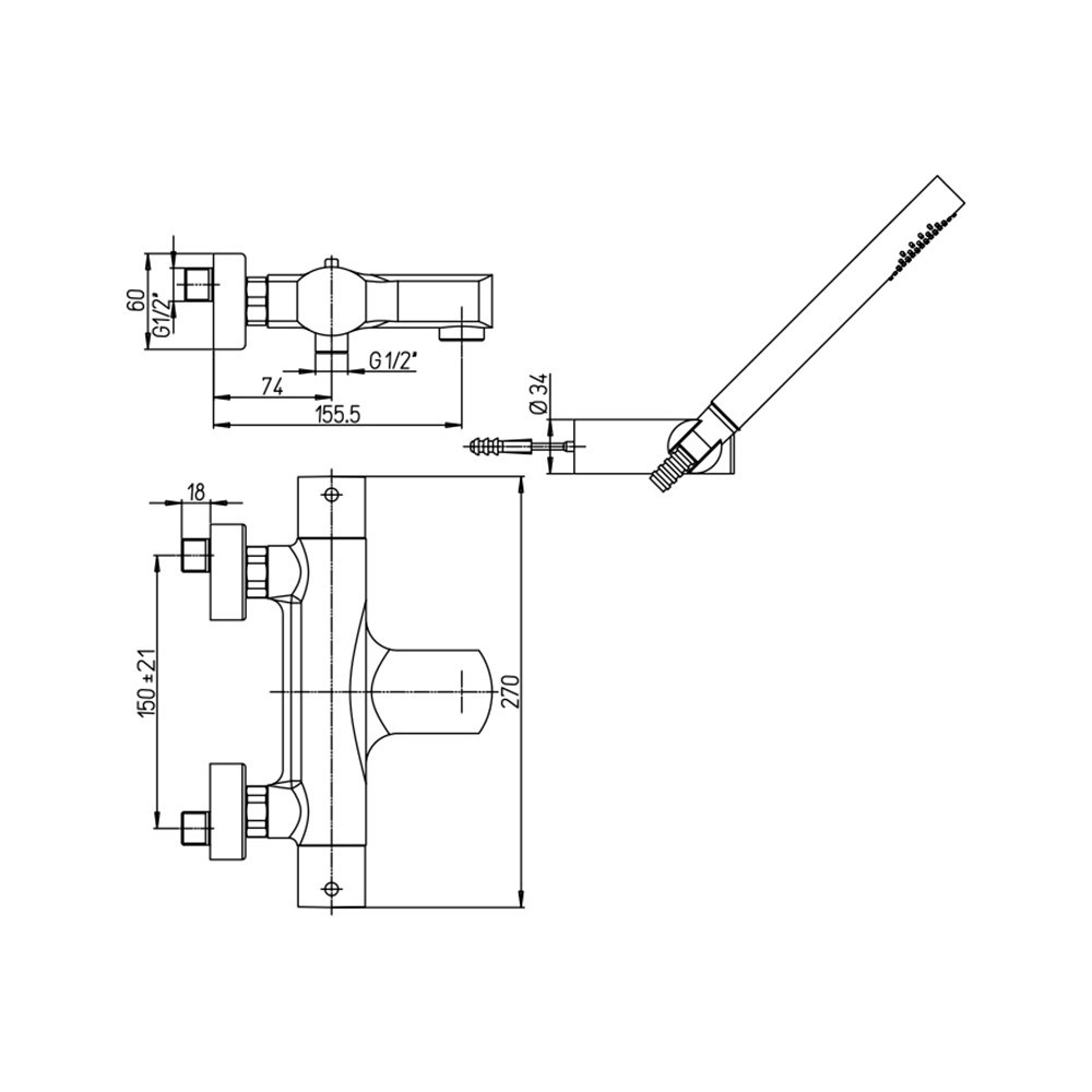 Термостат Paini Ovo 86CR105THKM для ванны с душевым набором