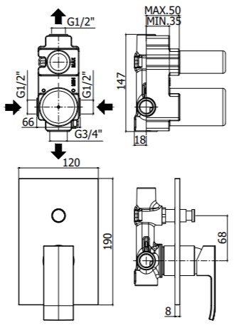 Смеситель встраиваемый для душа Paffoni ELLE EL015CR/M встраиваемый Хром