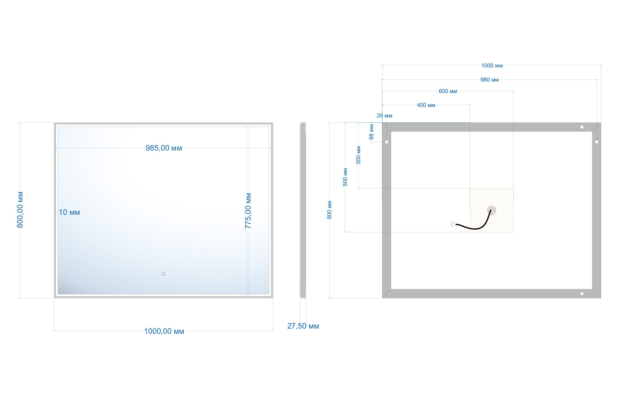 Зеркало ABBER See AG6108SXL-1.0 с подсветкой, сенсорный выключатель, диммер