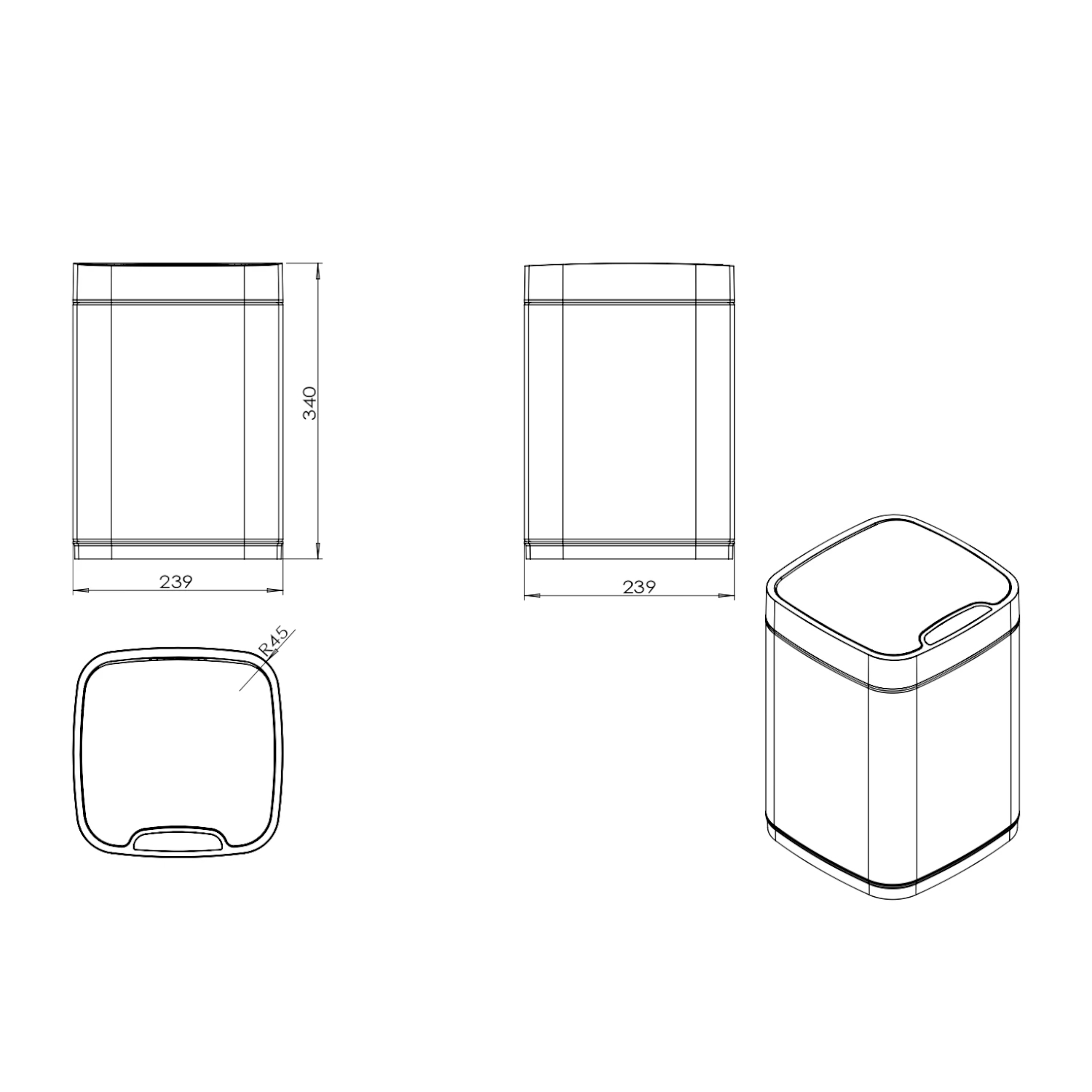 Сенсорное ведро JAVA S-883B-9LG, 9 литров