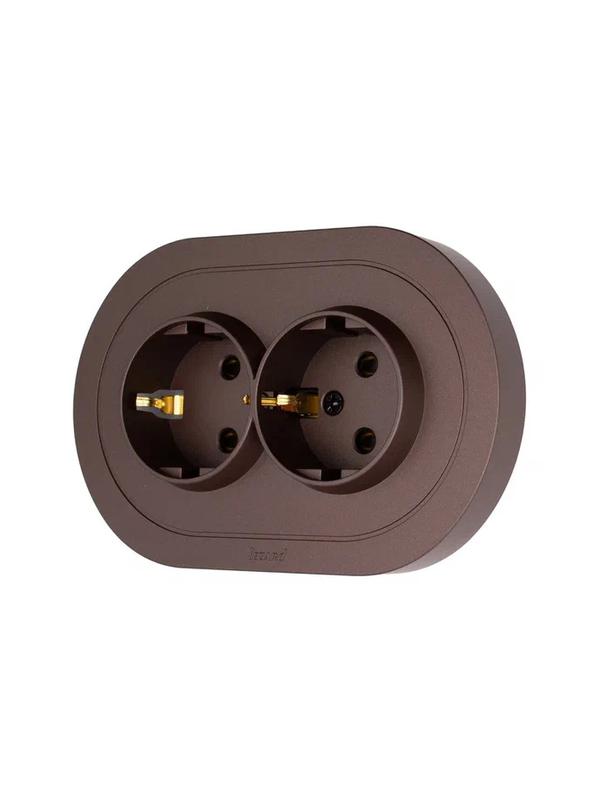 Розетка 2-м СП OSEN с заземл. ПБТ круглая механизм шоколад LEZARD 744-7300-127B