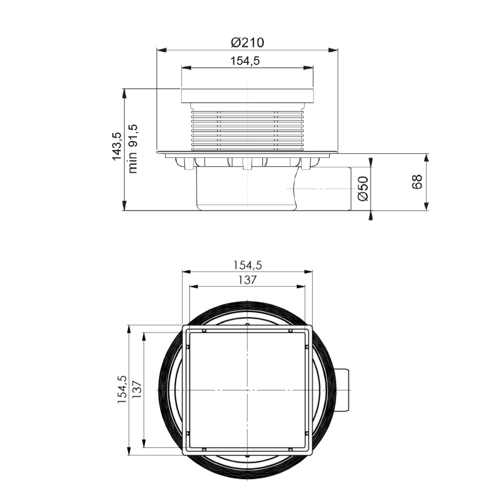 Трап Bettoserb 15x15 SUPERIOR 2IN1 MULTISIPHON - горизонтальный выпуск