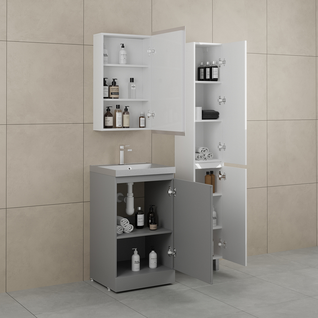 Тумба напольная "БАТЛЕР" (1 ящ.) под ASTI 500 Люкс антискрейтч серый PLUS