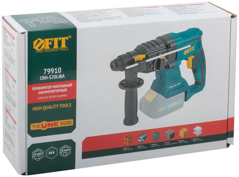 Перфоратор аккумуляторный бесщеточный 20В 0-1150об/мин 0-5200уд/мин 3Дж 3 режима SDS-PLUS реверс без АКБ FIT 79910