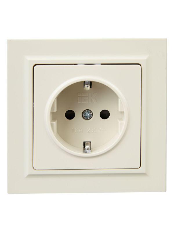 Розетка СП BRITE РСР14-1-0-БрКр 16А в сборе с заземл. защ. шторки беж. IEK BR-R14-16-K10-F
