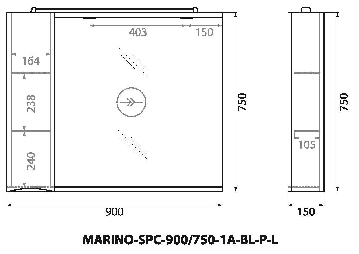 Шкаф подвесной BelBagno MARINO-SPC-900/750-1A-B