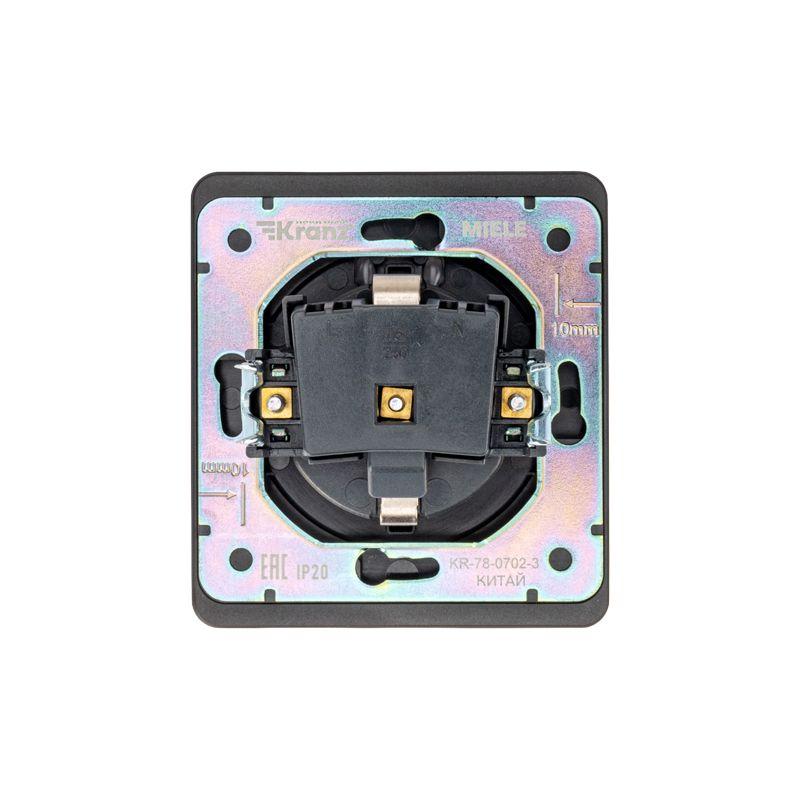 Розетка 1-м СП ROUND MIELE 16А с заземл. защ. шторки и крышкой оникс Kranz KR-78-0702-3