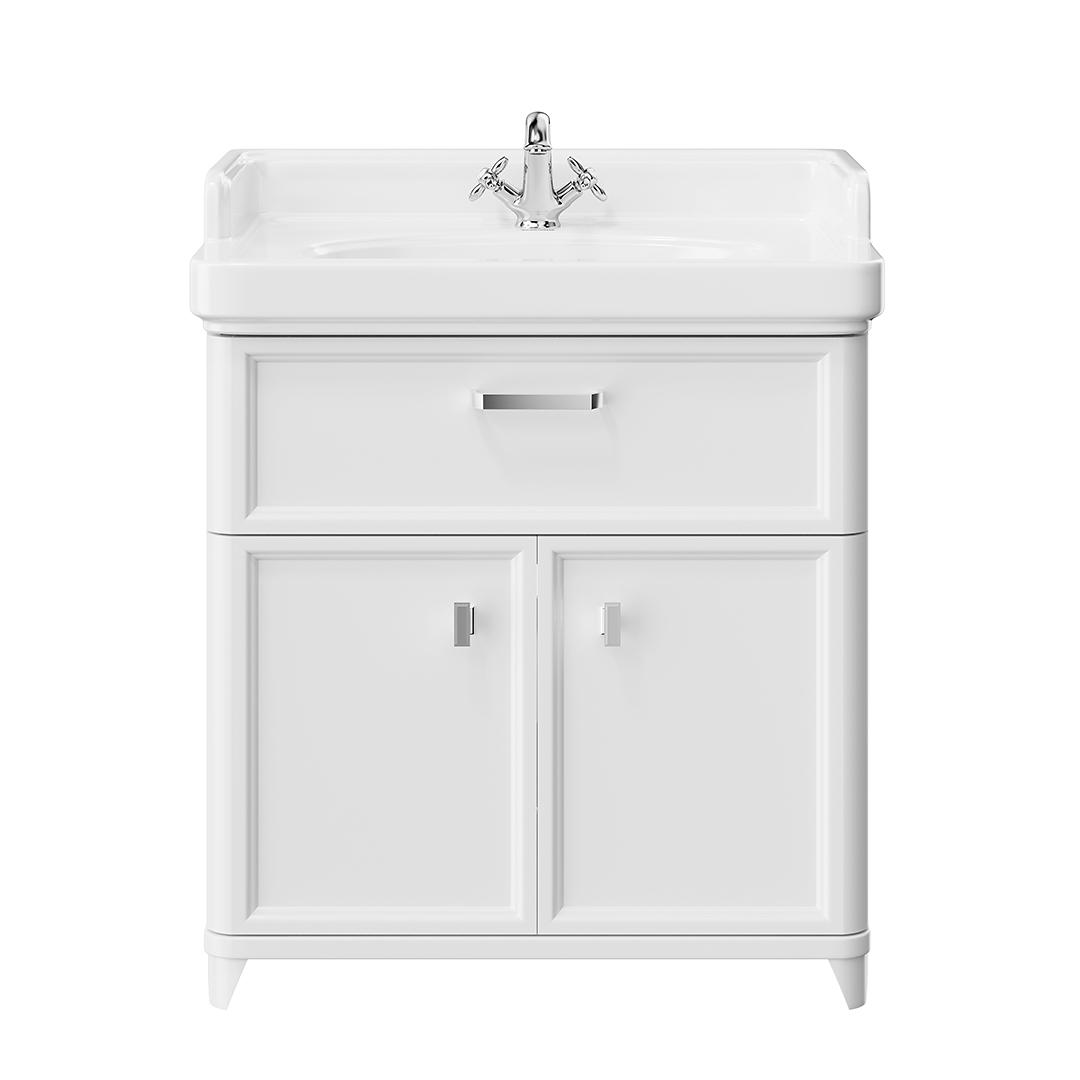 Тумба POMPEI напольная с ящиком и дверцами 80, белая глянцевая