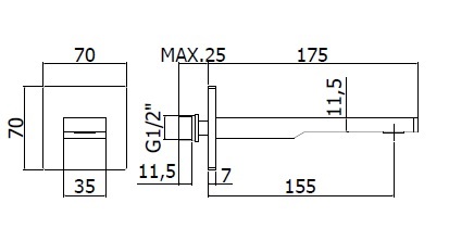 Излив из стены прямоуг 150 mm подкл 1/2" TANGO Paffoni ZBOC120CR Хром