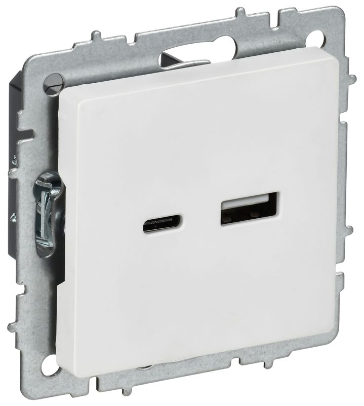 Розетка BRITE РЮ11-1-БрАБ 18Вт USB A+C механизм арктич. бел. IEK BR-U22-018-K91