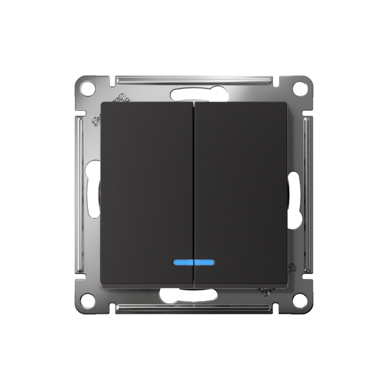 Выключатель 2-кл. AtlasDesign (сх. 5а) 10AX с подсветкой быстрозажим. клем. механизм карбон SE ATN001053S