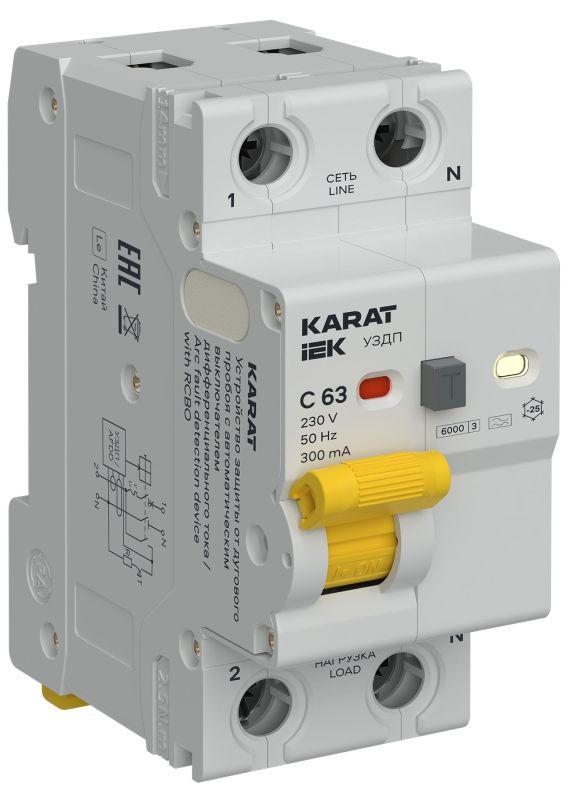 Устройство защиты от дугового пробоя с автоматическим выключателем дифференциального тока (УЗДП + АВДТ) 1P+N C 63А 300мА тип A KARAT IEK KA-DP12-1-063-C-300-A