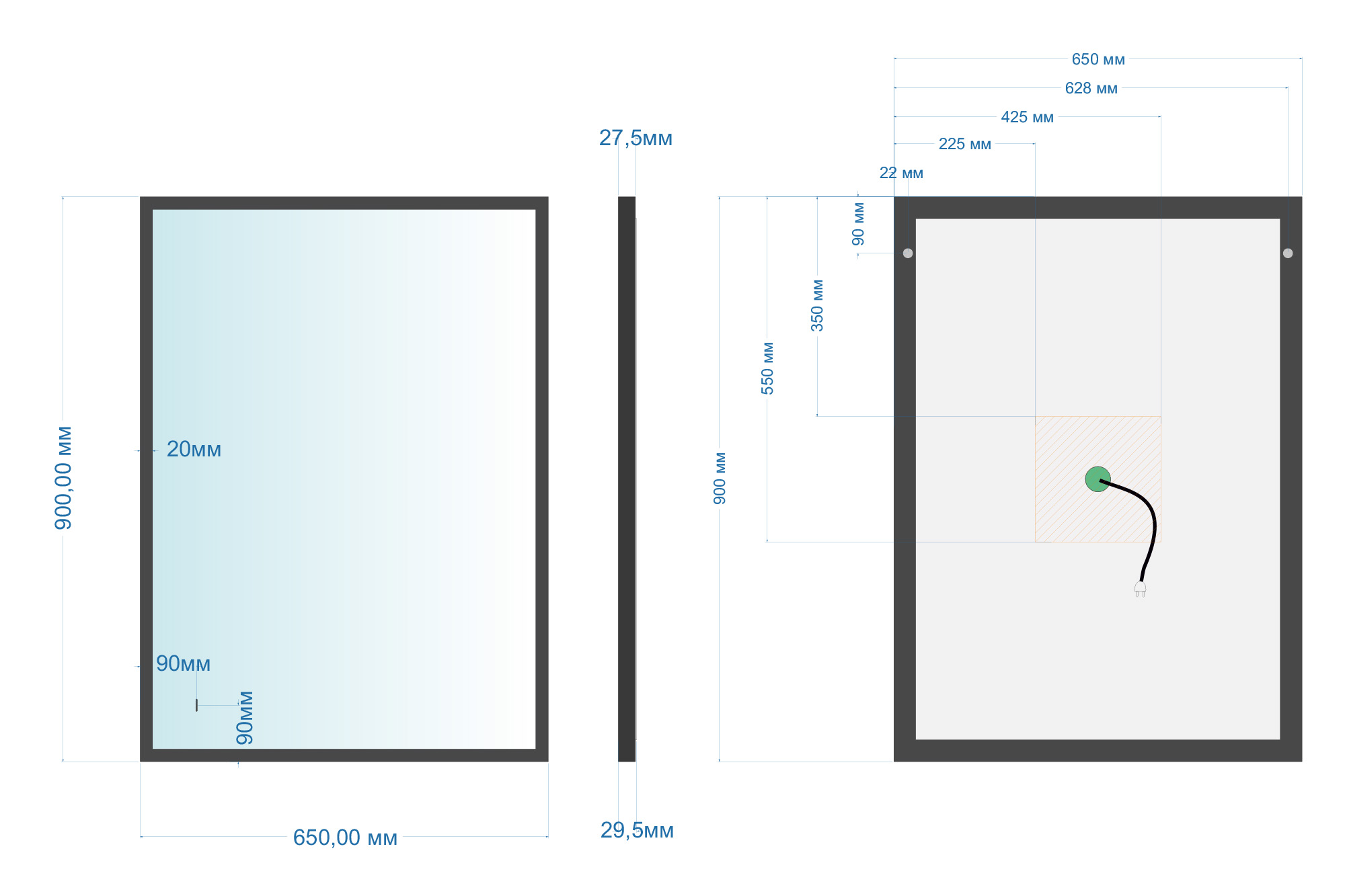 Зеркало ABBER See AG6110SC-0.65 с подсветкой, бесконтактный выключатель, диммер, черный