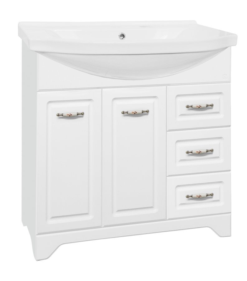 Тумба "Олеандр-2 90" (3 ящ.) под умывальник Эльбрус 90, Люкс белая