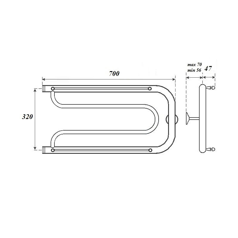 Полотенцесушитель водяной Point PN21337P 320x700 Фокстрот с полкой, хром