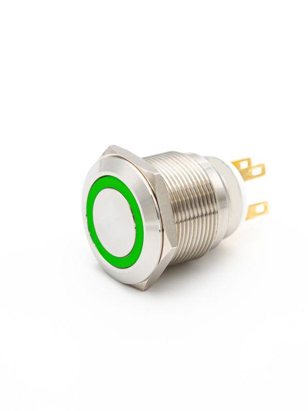 Выключатель кнопочный GQ22-L-11E/G/220V/S 1НО+1НЗ цилиндр с подсветкой 220В AC/DC d22мм IP65 метал. зел. Электротехник ET020093