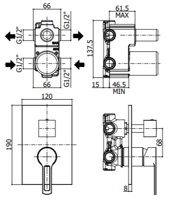 Смеситель встраиваемый для душа на 2 выхода Paffoni RINGO RIN018NO/M встраиваемый на 2 выхода Черный матовый