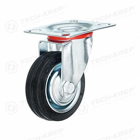 Колесо промышленное поворотное с резиновой шиной и роликоподшипником площадка d75 без тормоза оцинк.Tech-Krep/Zitar 148520