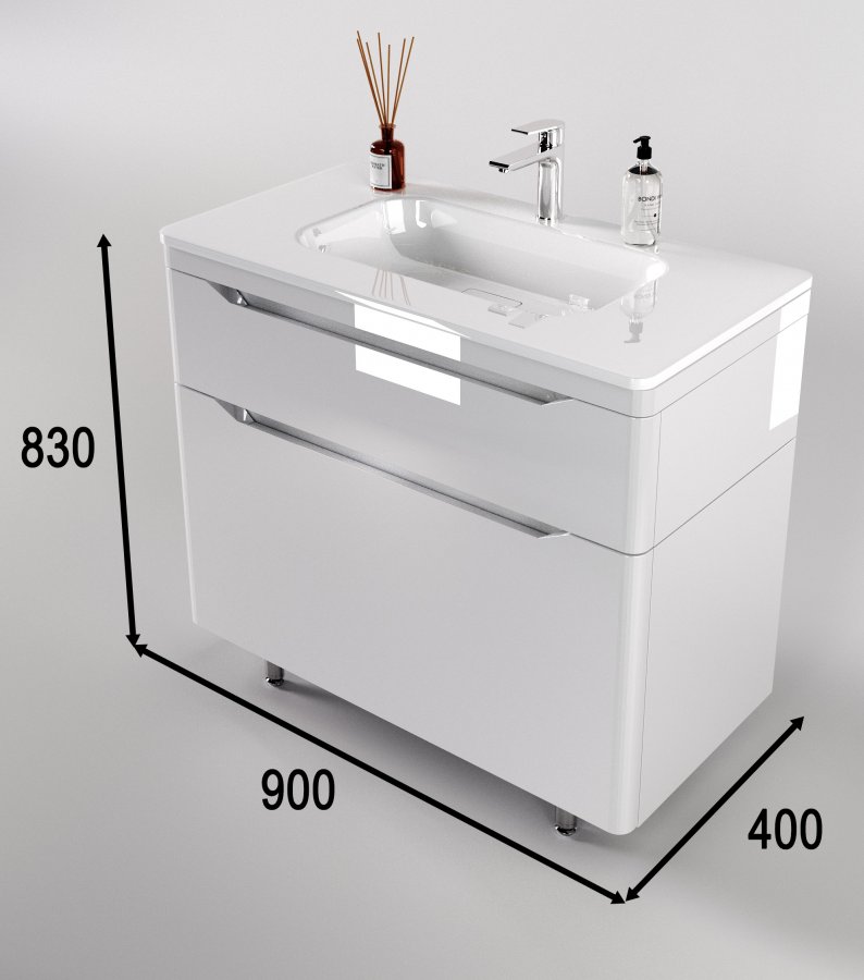 Тумба напольная "Марелла 90" (2 ящ.) Люкс антискрейтч белый глянец, PLUS