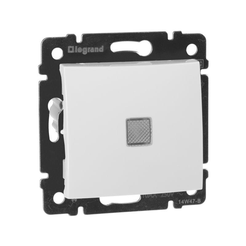 Переключатель проходной 1-кл. СП Valena 10А IP31 250В с зел. индикацией механизм бел. Leg 774426