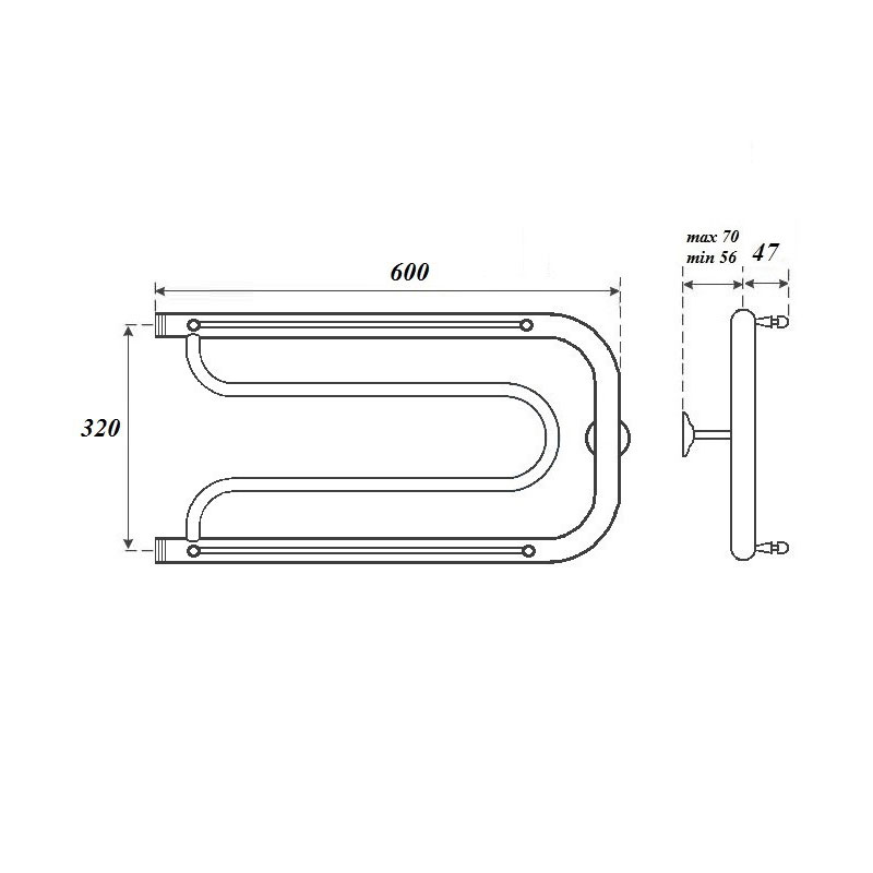 Полотенцесушитель водяной Point PN21336P 320x600 Фокстрот с полкой, хром