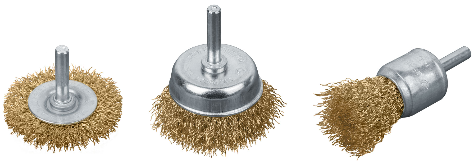 Корщетки со штифтом, набор 3 шт. ( колесо 50 мм / чашка 50 мм / венчик 25 мм )
