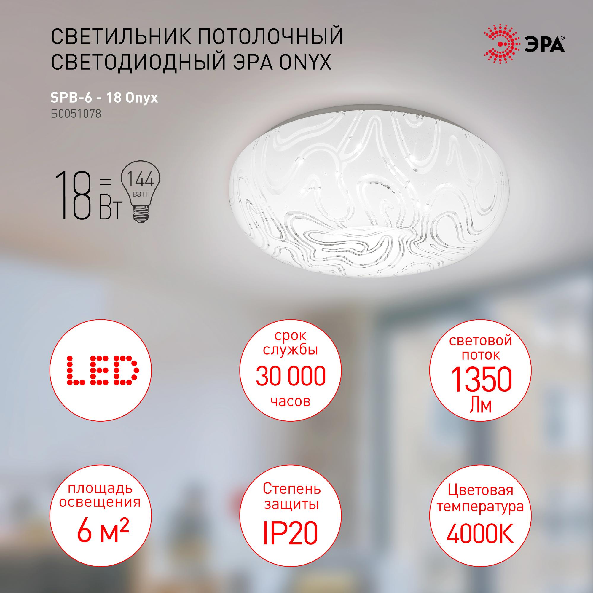 Светильник потолочный Классик без ДУ SPB-6 - 18 Onyx светодиодный 18 Вт