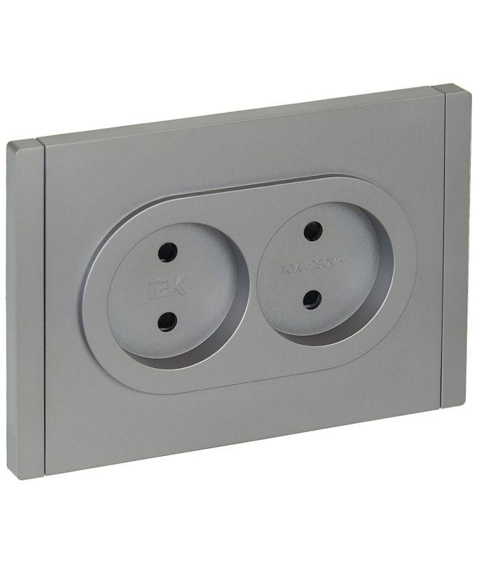 Розетка 2-м СП FORTE&PIANO FP525 10А без заземл. защ. шторки безвинт. крепл. сталь IEK FP-R23-10-1-K46