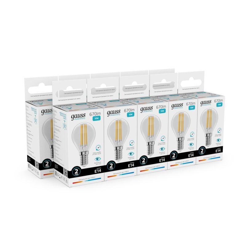 Лампа светодиодная филаментная Filament Elementary 10Вт шар 4100К Е14 670лм GAUSS 52120