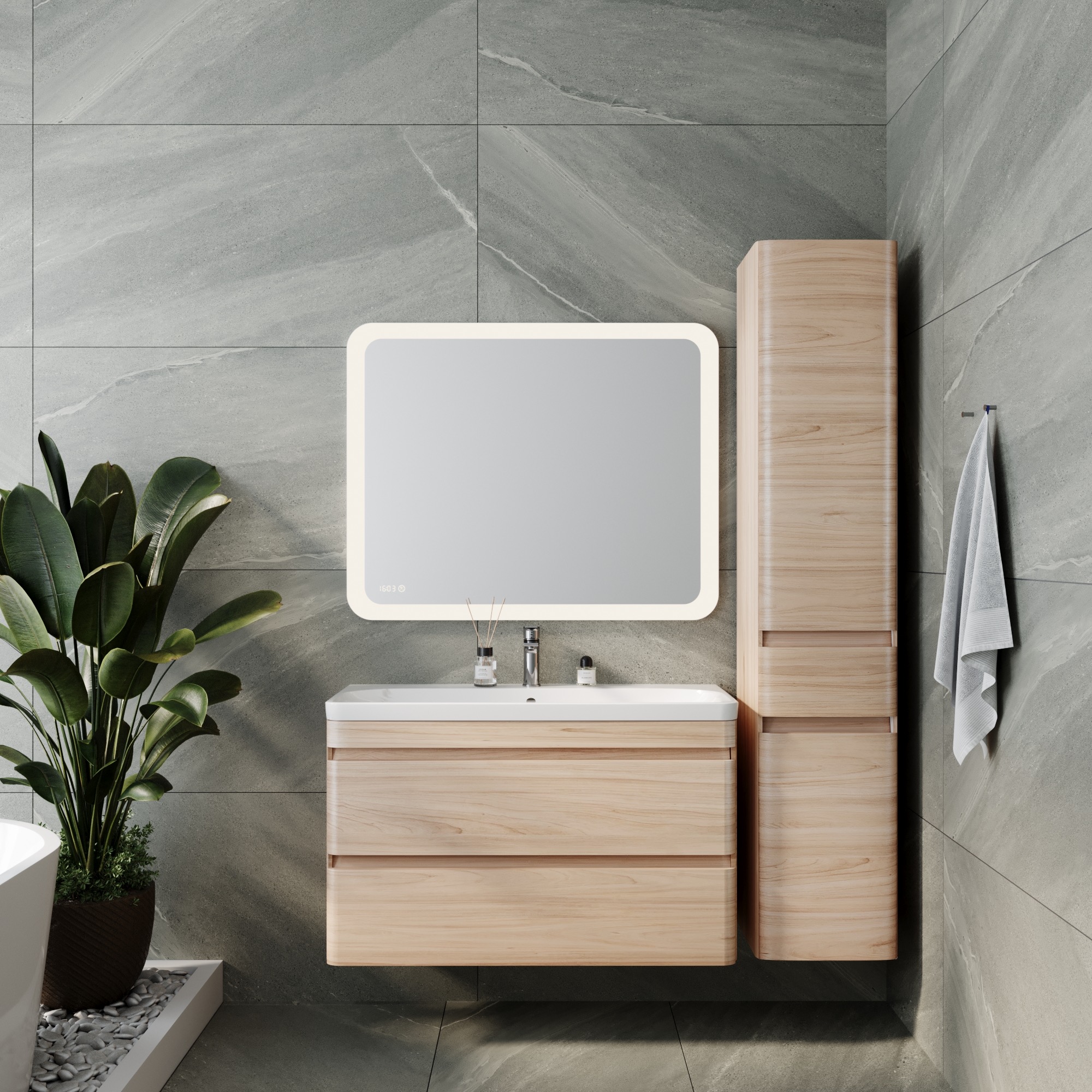 Тумба подвесная "Атлантика 100", Люкс ясень перламутр, PLUS