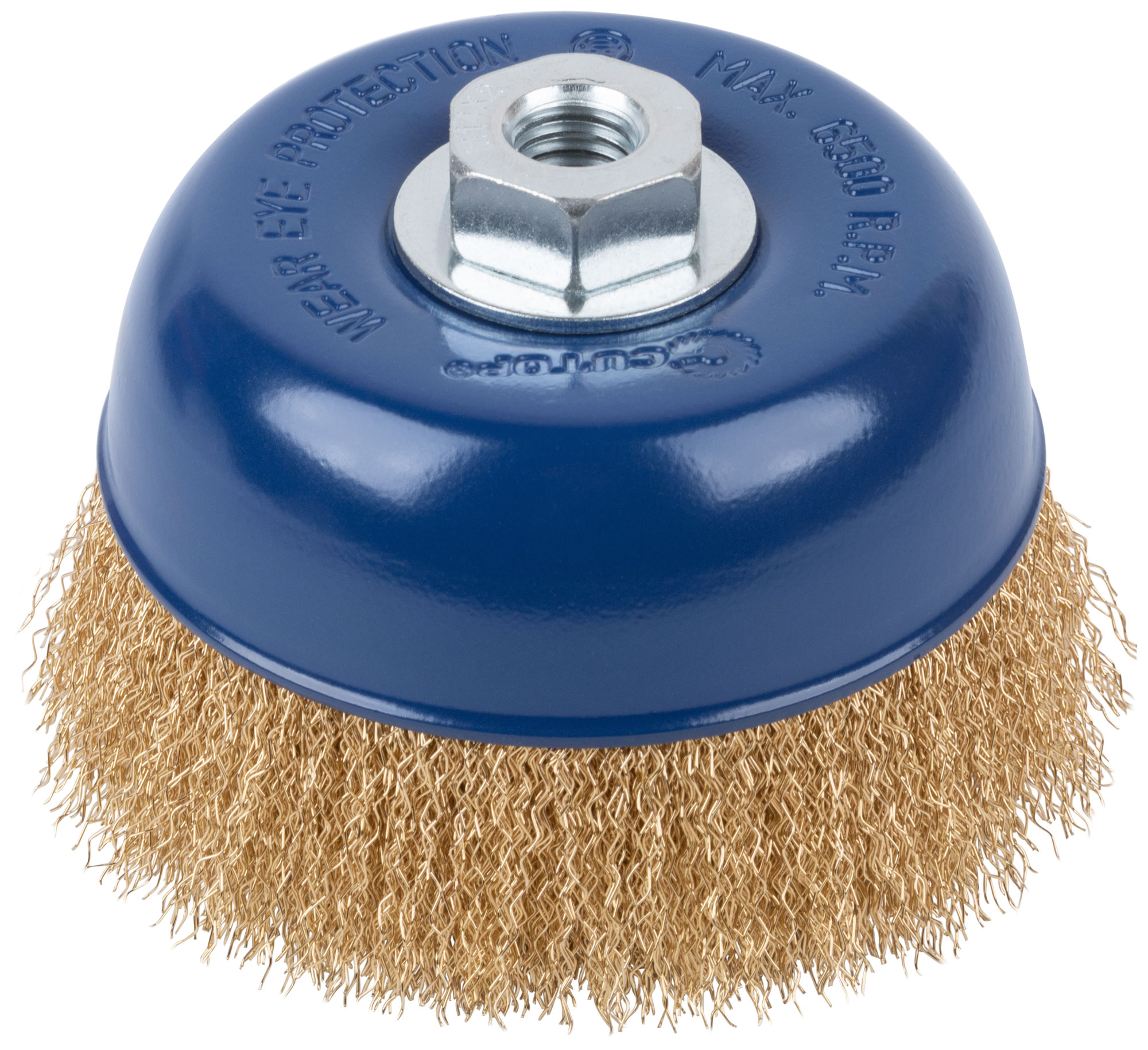 Щетка для УШМ, М14, тип "Чашка", латунированная витая проволока 0,3 мм, 125 мм, CUTOP Profi