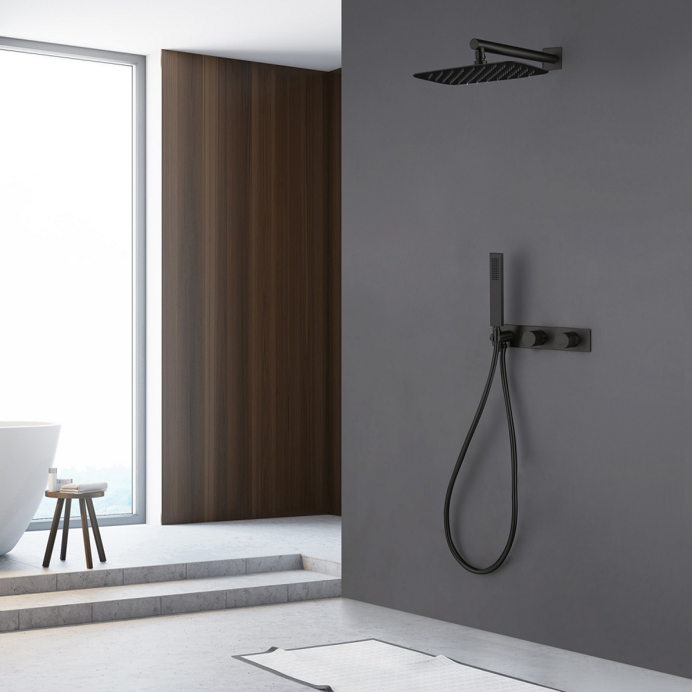 Душевая система ABBER Rund AF8718B скрытого монтажа без излива, черный матовый