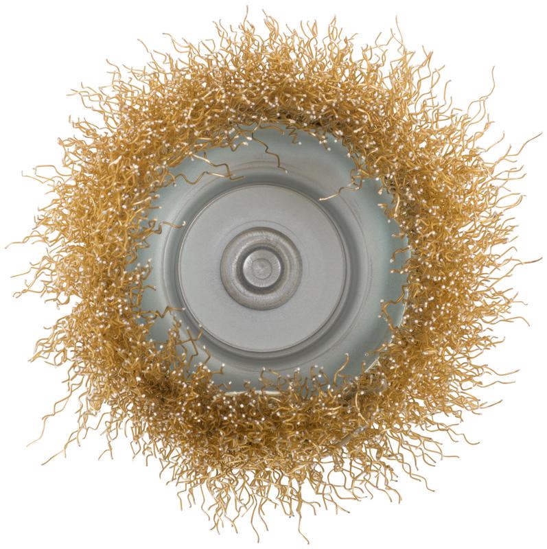 Корщетка чашечная со шпилькой стальная латунированная волнистая проволока 75мм КУРС 38468