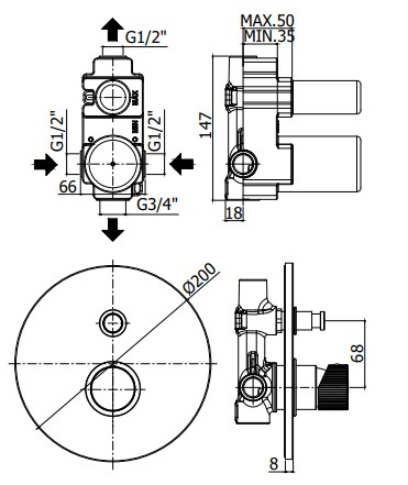 Смеситель встраиваемый для душа на 2 выход Paffoni JO JO015CR встраиваемый Хром