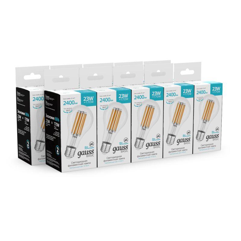 Лампа светодиодная филаментная Basic Filament А70 23Вт 4100К Е27 2400лм GAUSS 40712232