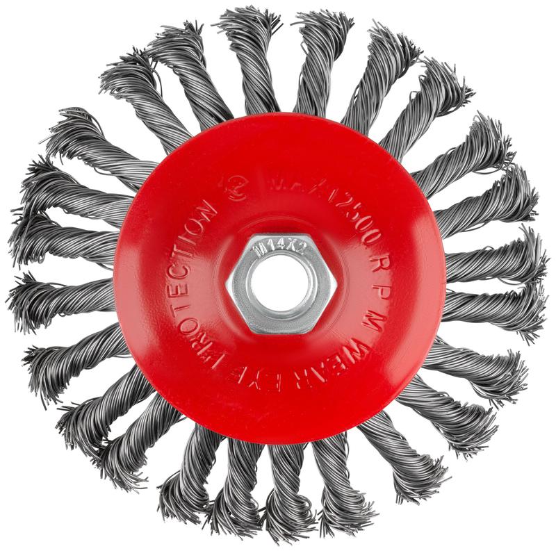 Корщетка-колесо с наклоном гайка М14 стальная витая проволока 125мм блистер КУРС 39089