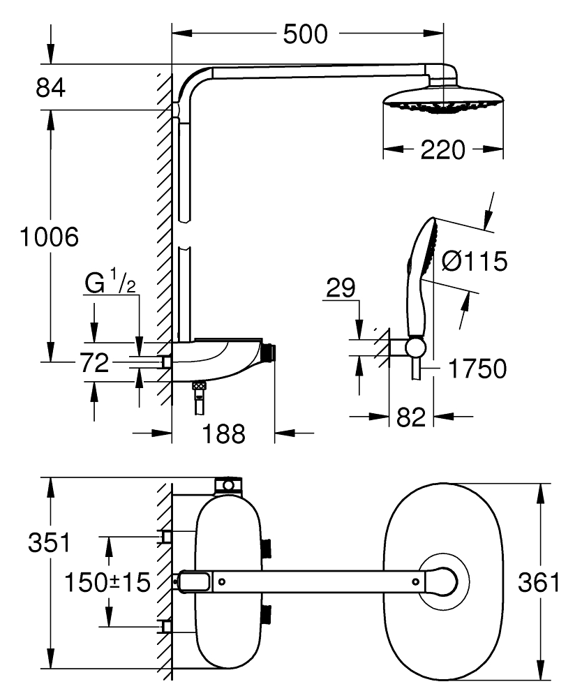 Душевая система Grohe Rainshower System SmartControl 26250LS0