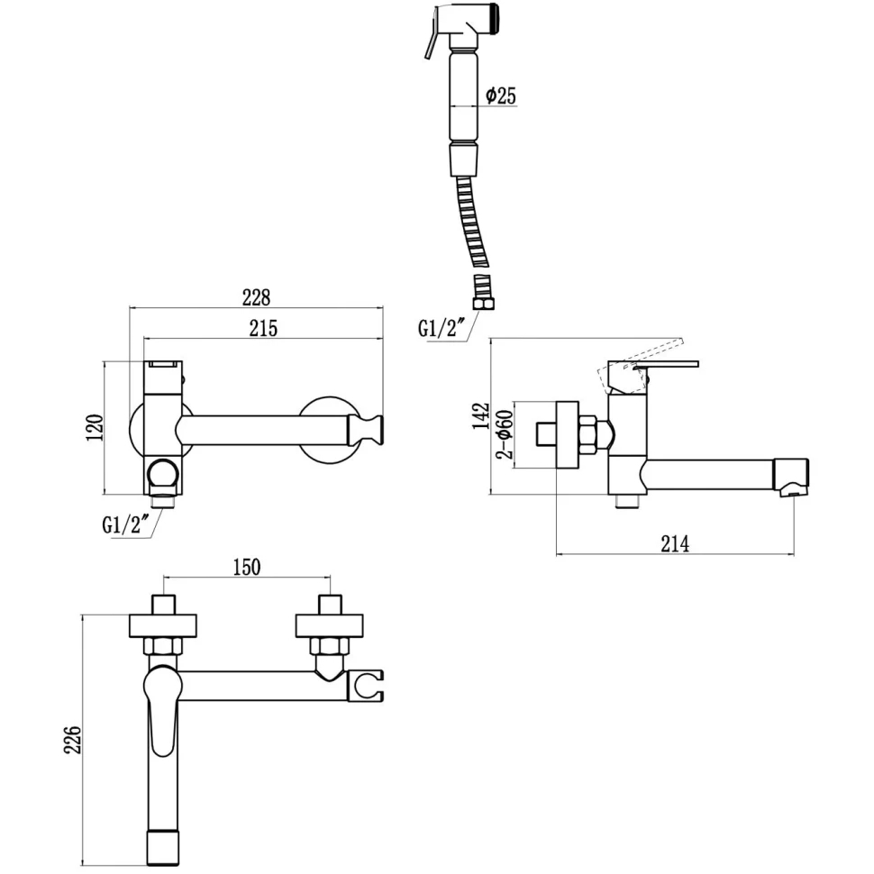 Гигиенический душ со смесителем и изливом Savol S-FXQ010H, черный