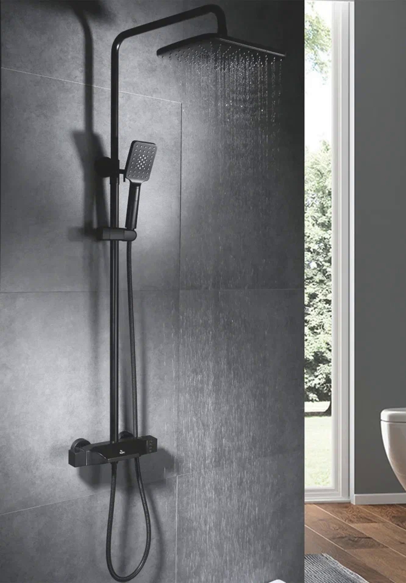 Душевая система с термостатом Rose R3736H, черный