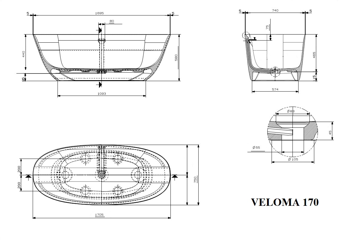 Ванна PLUMBERIA SELECTION Veloma 170BN