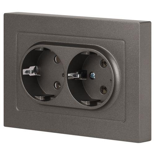 Розетка 2-м СП Accent 6-205-09 16А IP20 250В 2P+E Schuko AL/CU титан Intro Б0063500