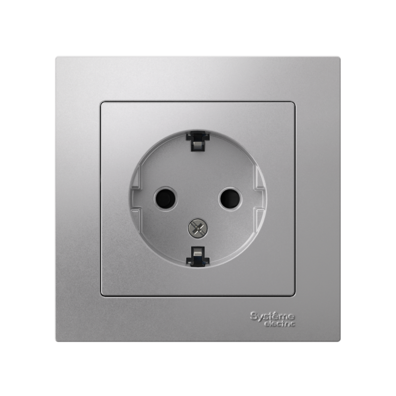 Розетка 1-м СП AtlasDesign 16А IP20 с заземл. защ. шторки в сборе алюм. SE ATN000344