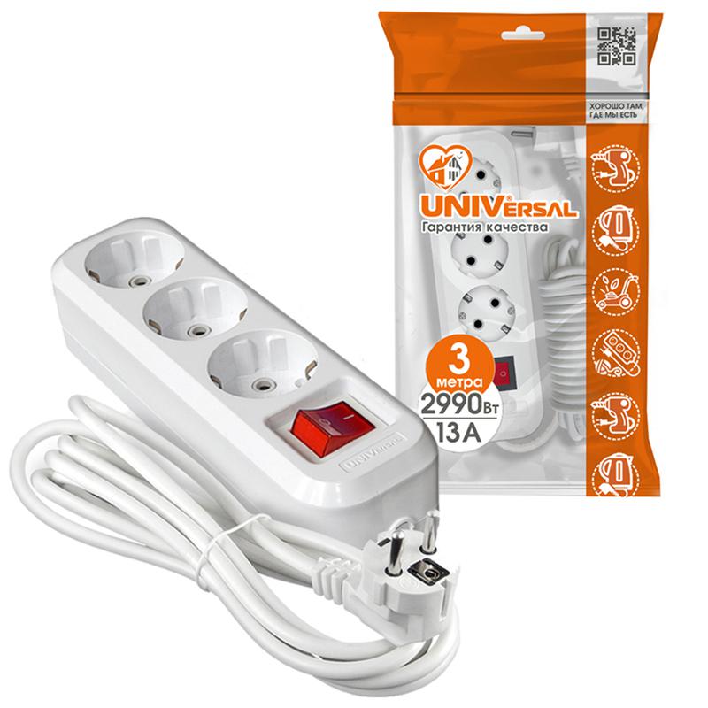 Удлинитель 3х3м с заземл. 13А IP20 S-303 ПВС 3х1 с выкл. UNIVersal 9631986