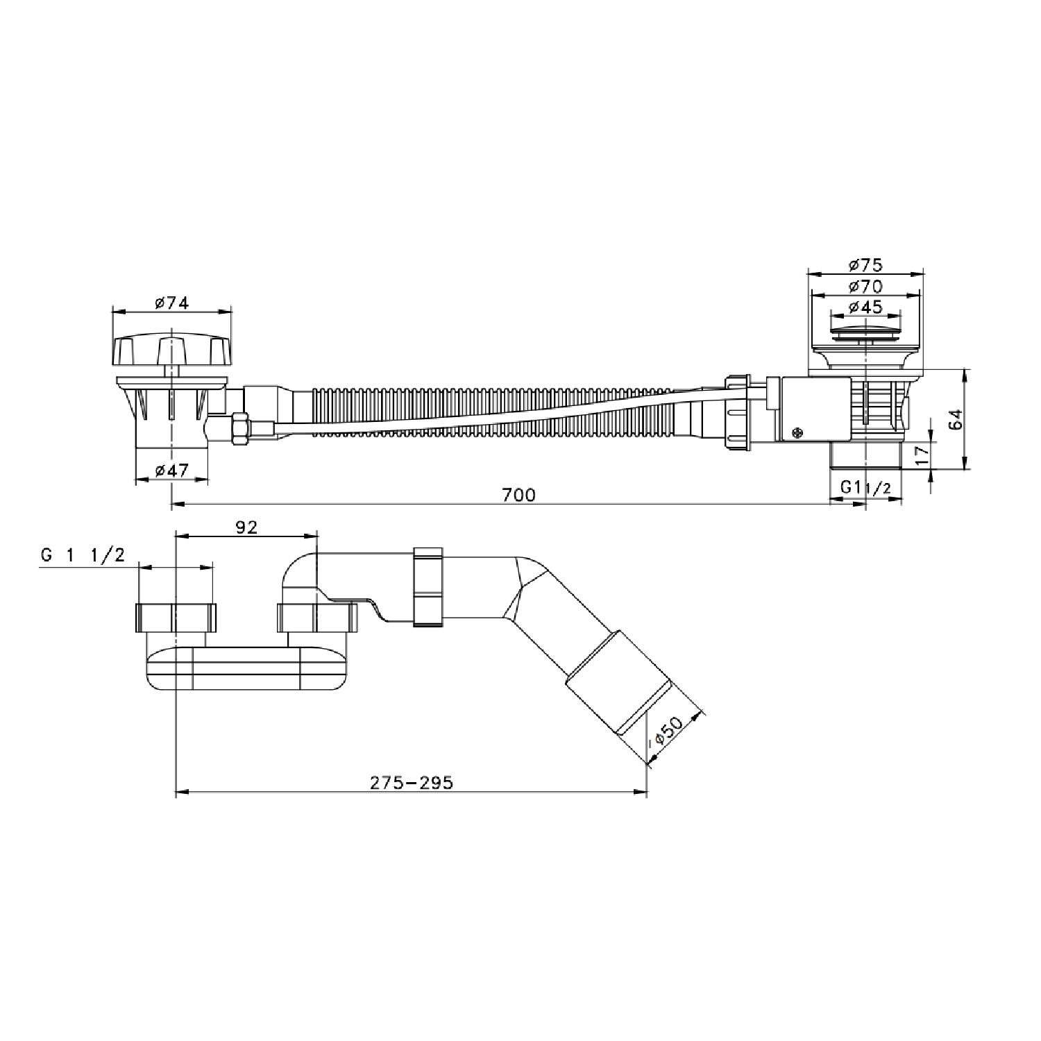 Слив-перелив (полуавтомат, 60 см.) R600.30.03, золотой сатин