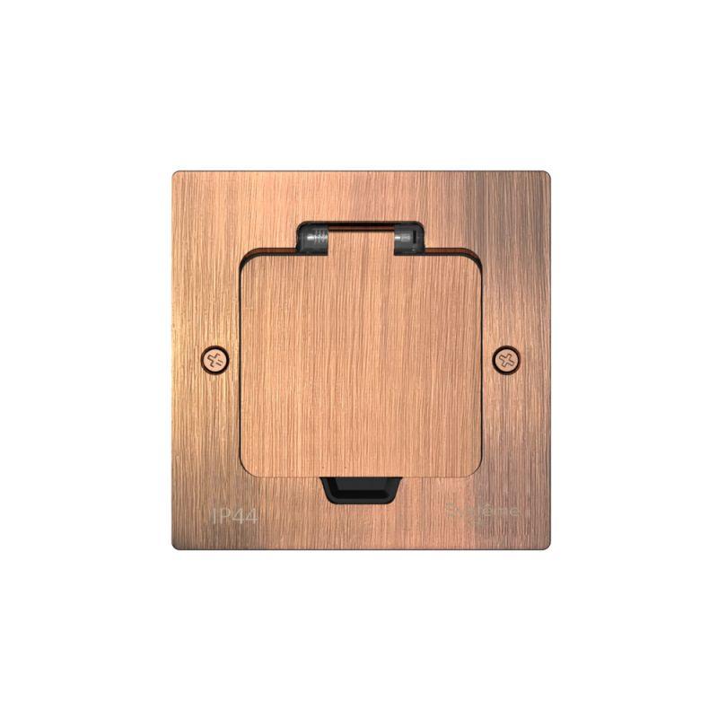 Лючок MultiDesk MDK21 с розеткой 2P+E 16А 250В IP44 с монтажной коробкой для стены фальшпола стола медь SE MDK21102CA