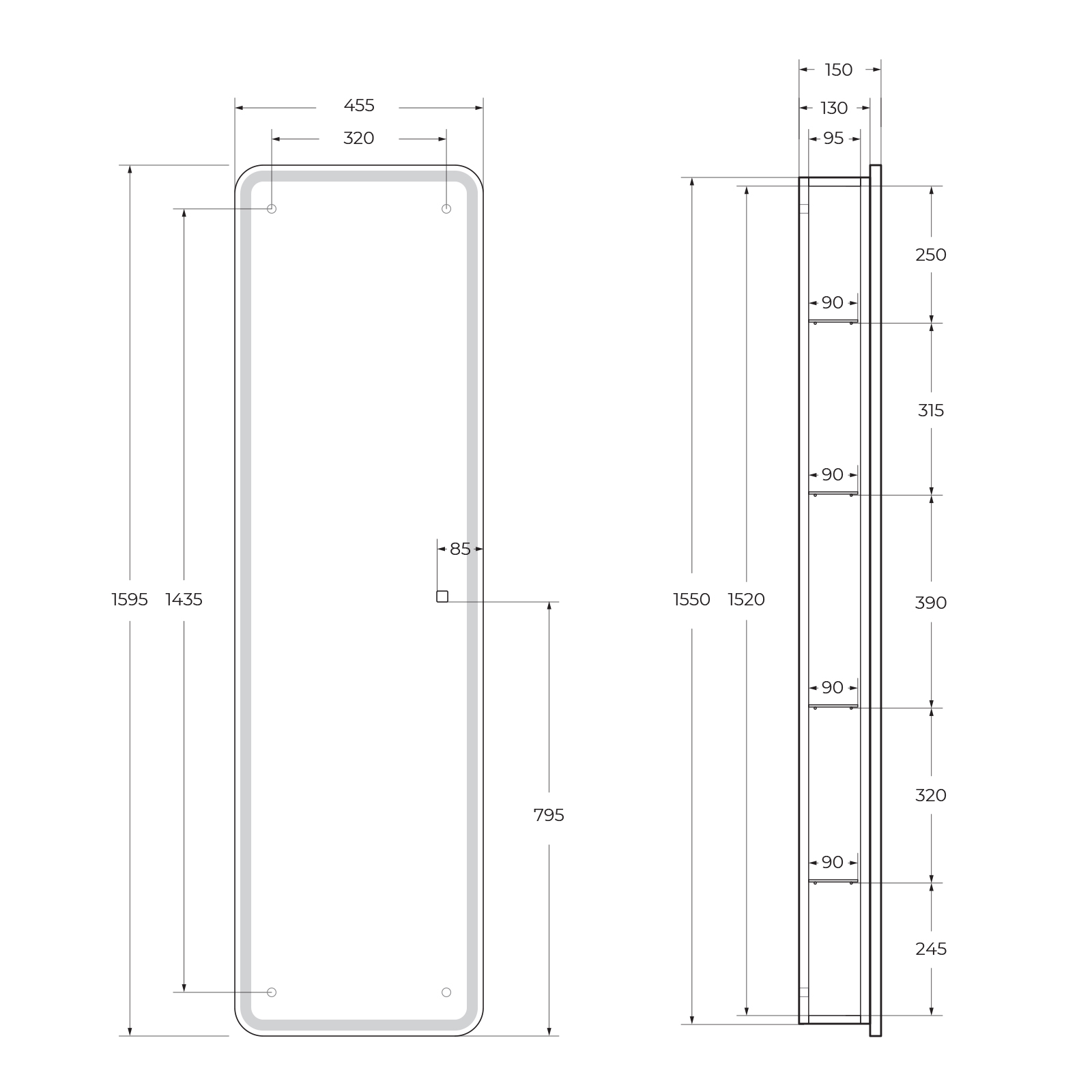 Зеркало-шкаф BelBagno SPC-MAR-450/1600-1A-LED-TCH