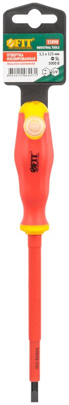 Отвертка изолированная 1000В CrV сталь прорезинен. ручка 5.5х125мм SL FIT 55898