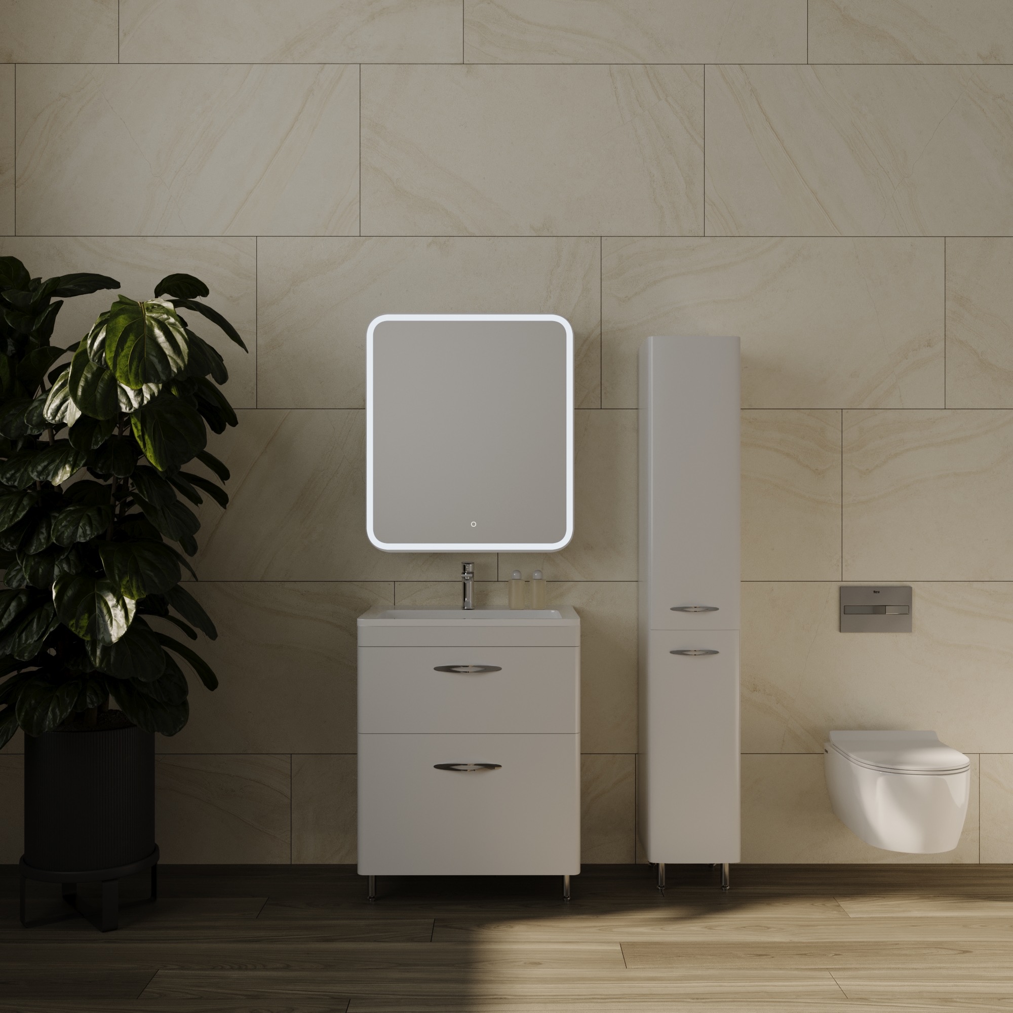 Тумба напольная "Каре 70" (2 ящ.) Люкс белая, PLUS