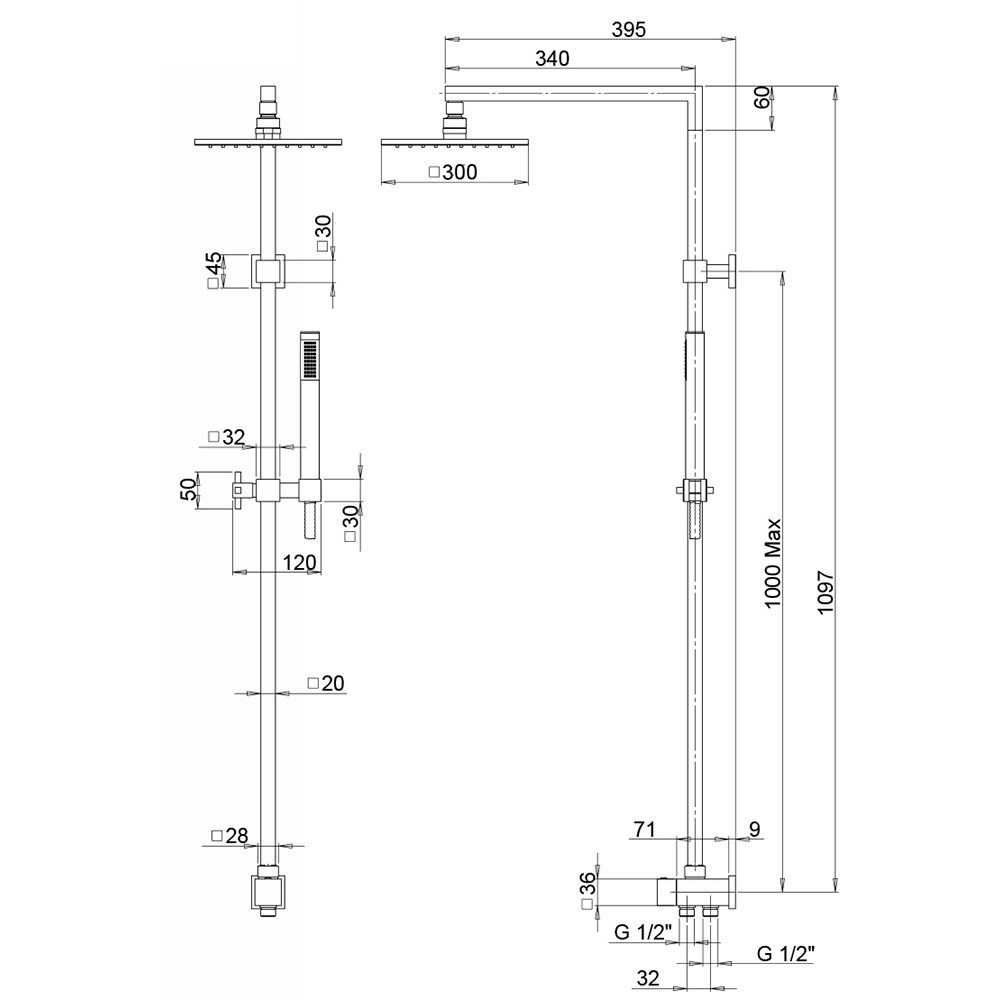 Душевая система Paini RSQ4 50CR191ARQ2P3 без смесителя